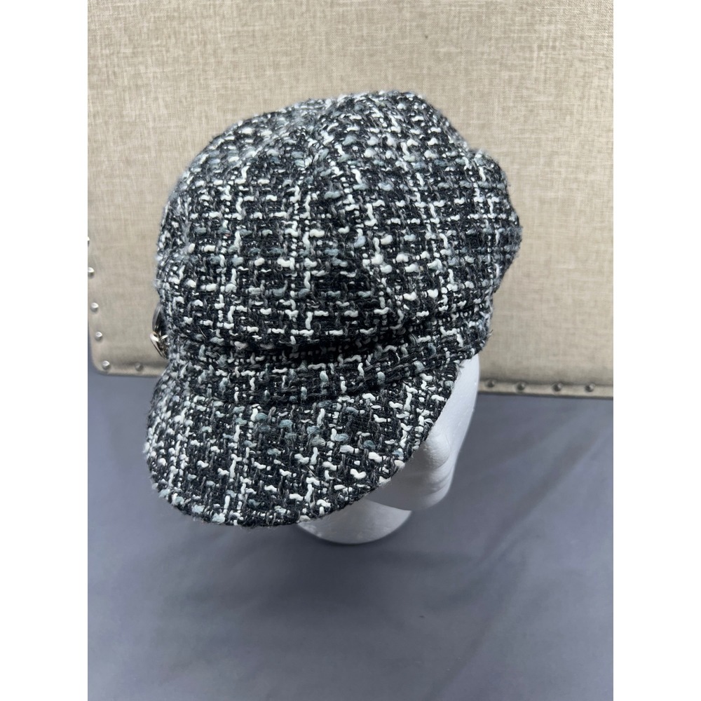 August Hat Company Womens Tweed Newsboy‎ Cap Black White Silver Accent